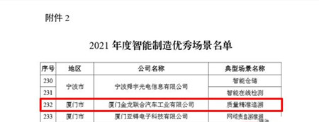 金龍客車QMS榮獲國家級(jí)“2021年度智能制造優(yōu)秀場景”(圖2)